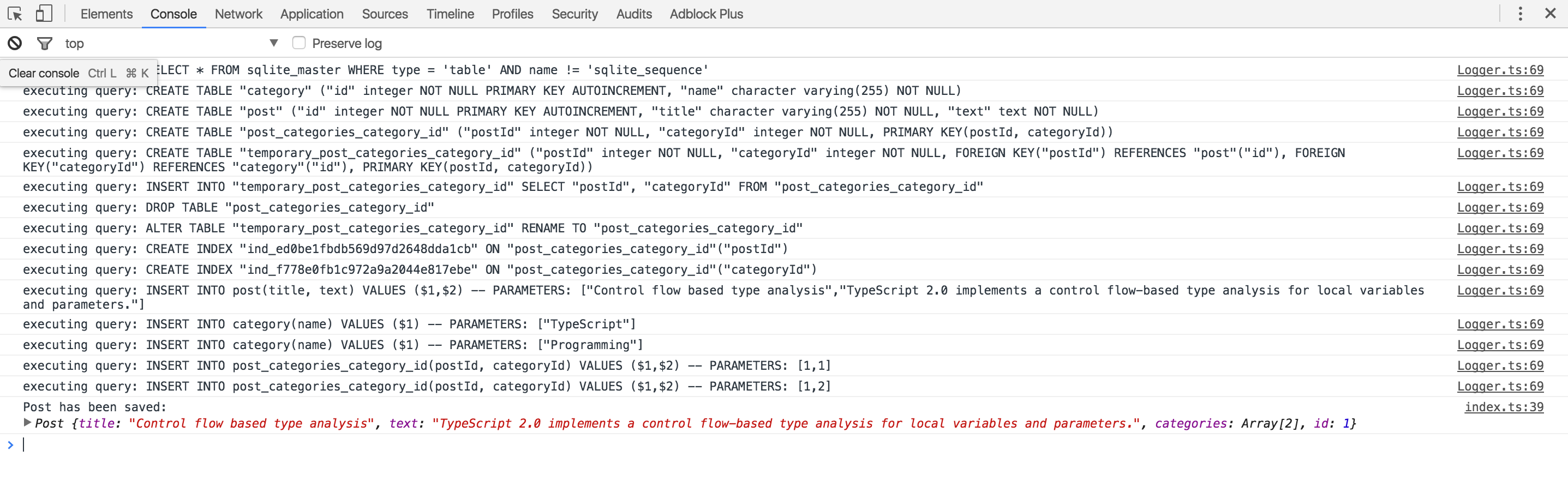 typeorm-browser-websql-console