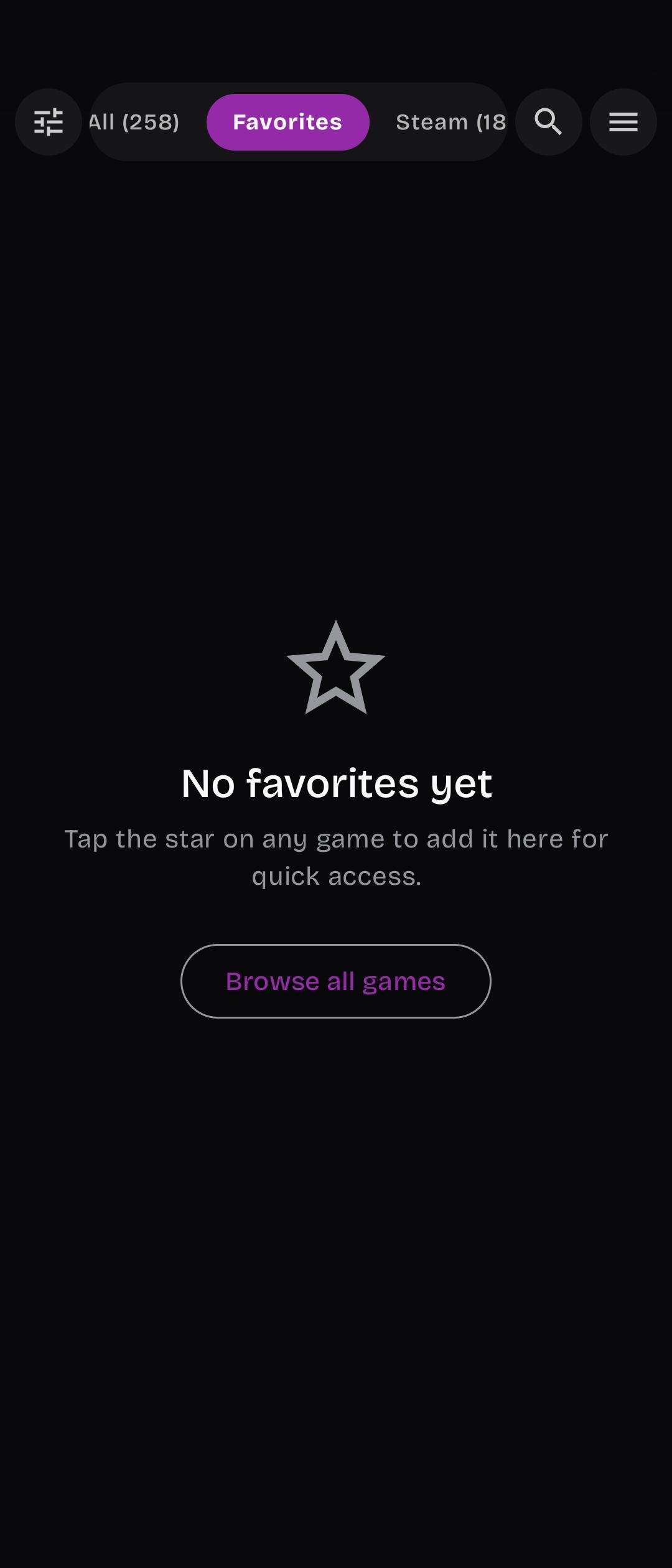 The empty state shown before anything is starred