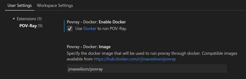 Screenshot of POV-Ray Docker Options
