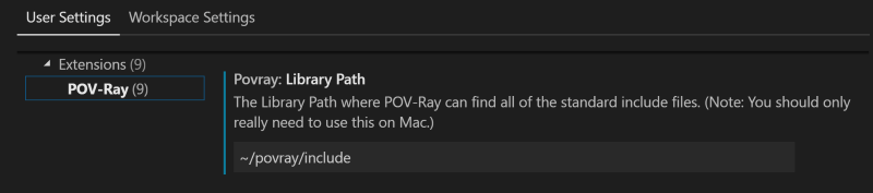 Screenshot of POV-Ray Library Path Option