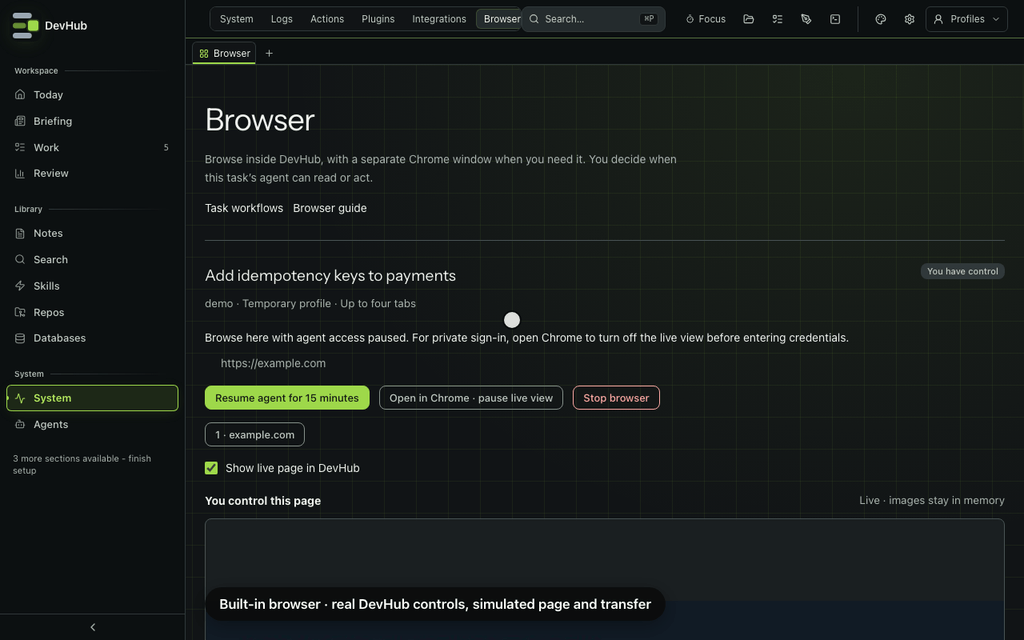 Task browser controls and a reviewed file request