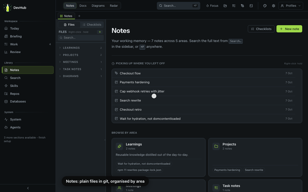 Editing a project note and following its link to a meeting note