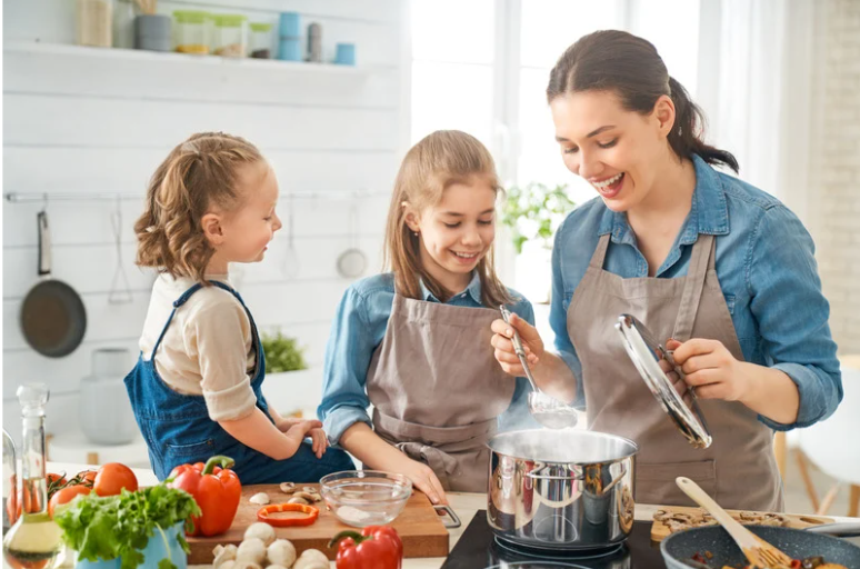 Family cooking together