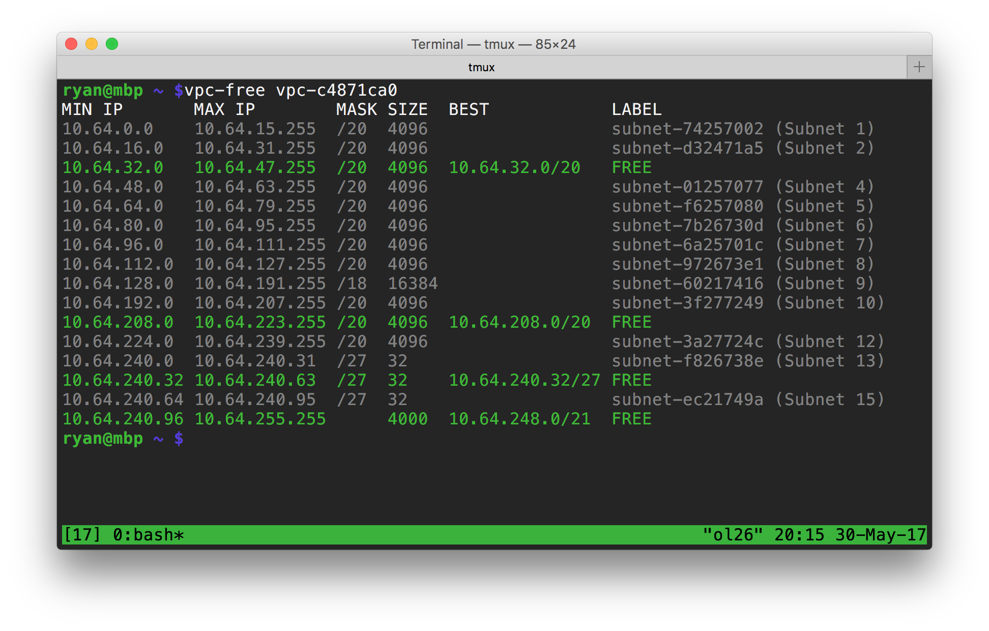 free address blocks in a VPC