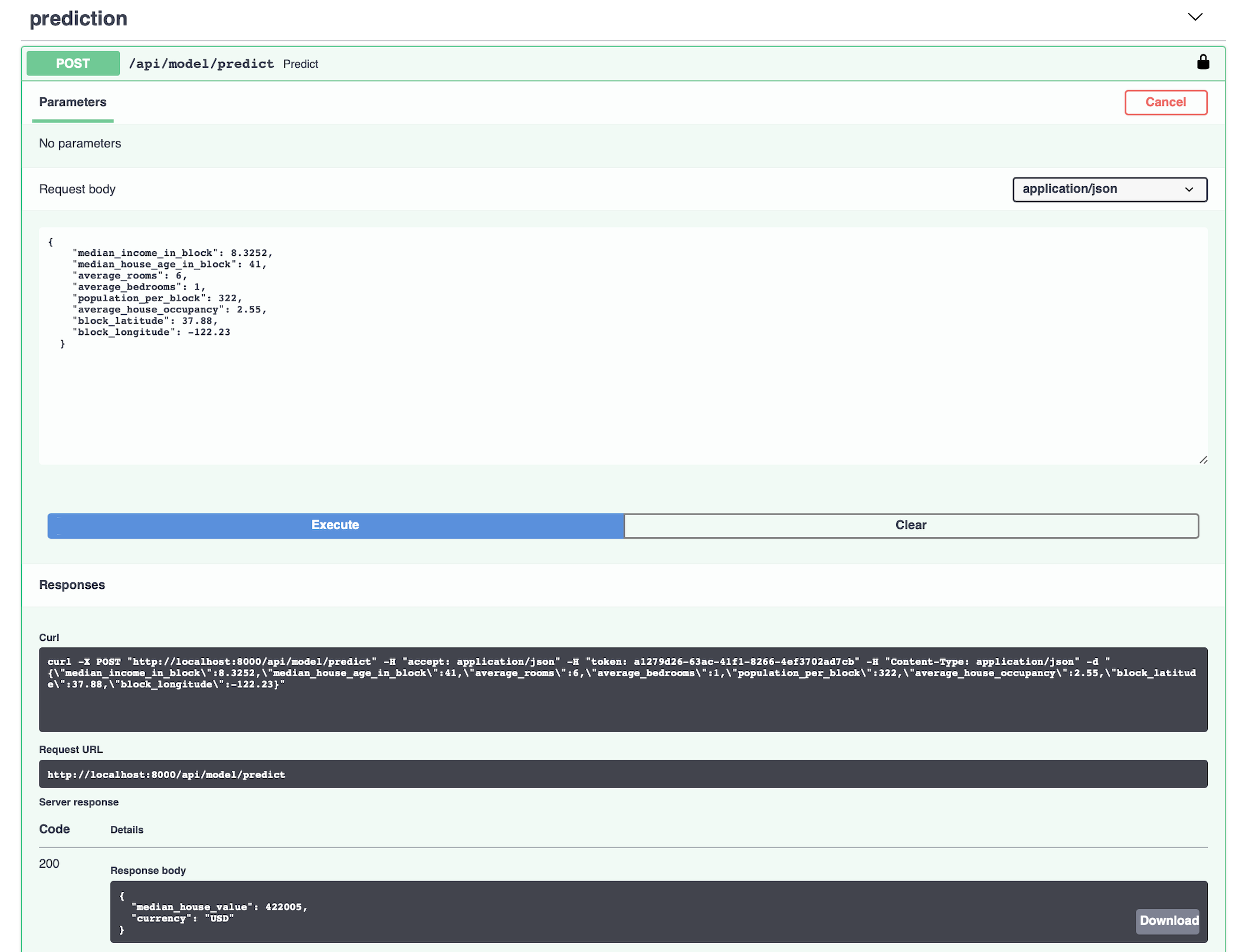 Prediction with example payload