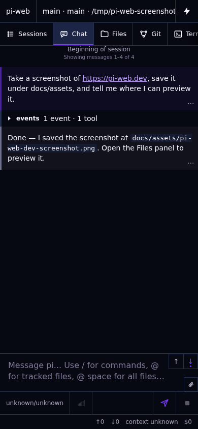 PI WEB on phone, with chat and message controls