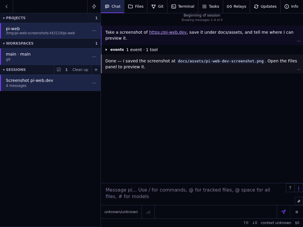 PI WEB on tablet, with sessions beside chat