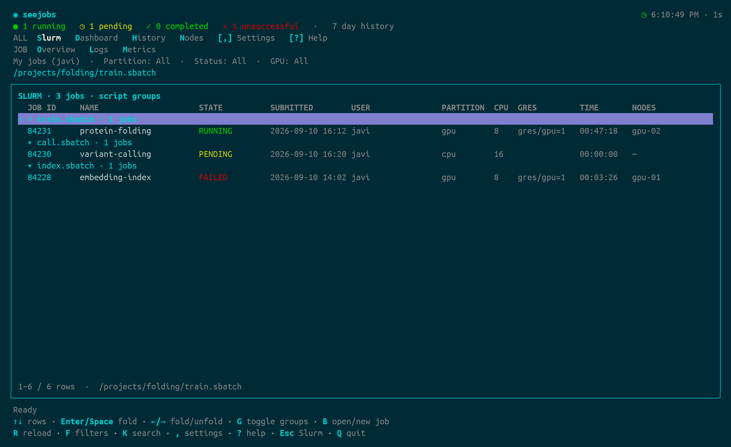 seejobs queue with live and historical jobs