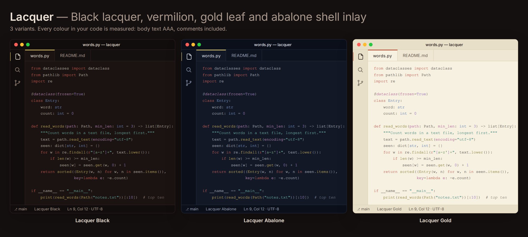 Lacquer variants side by side
