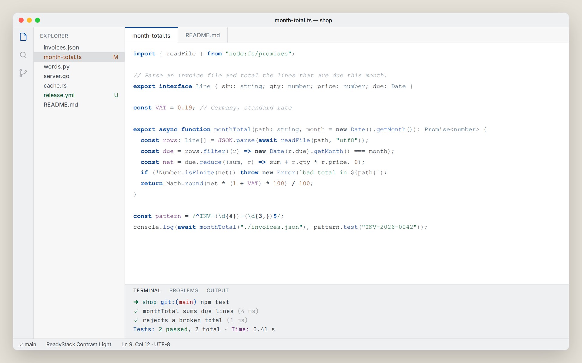 ReadyStack Contrast Light in VS Code