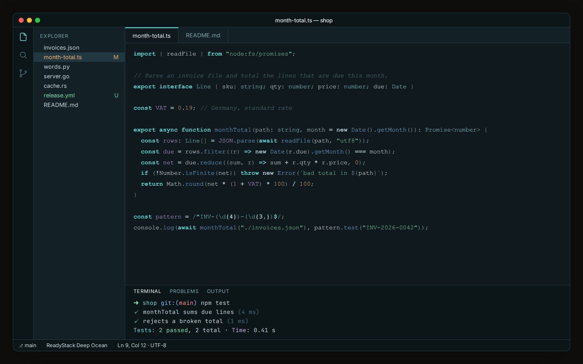 ReadyStack Deep Ocean in VS Code