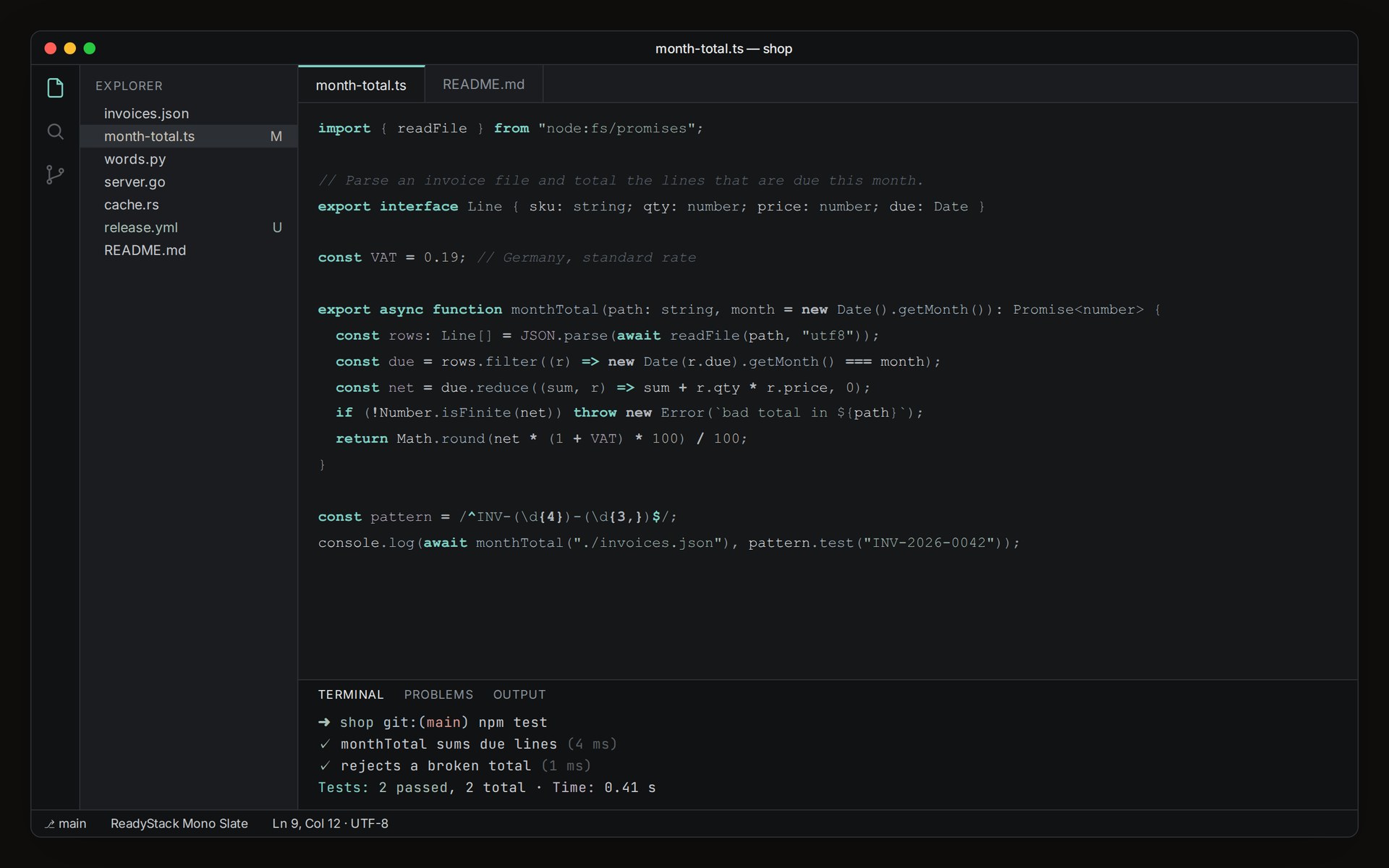 ReadyStack Mono Slate in VS Code