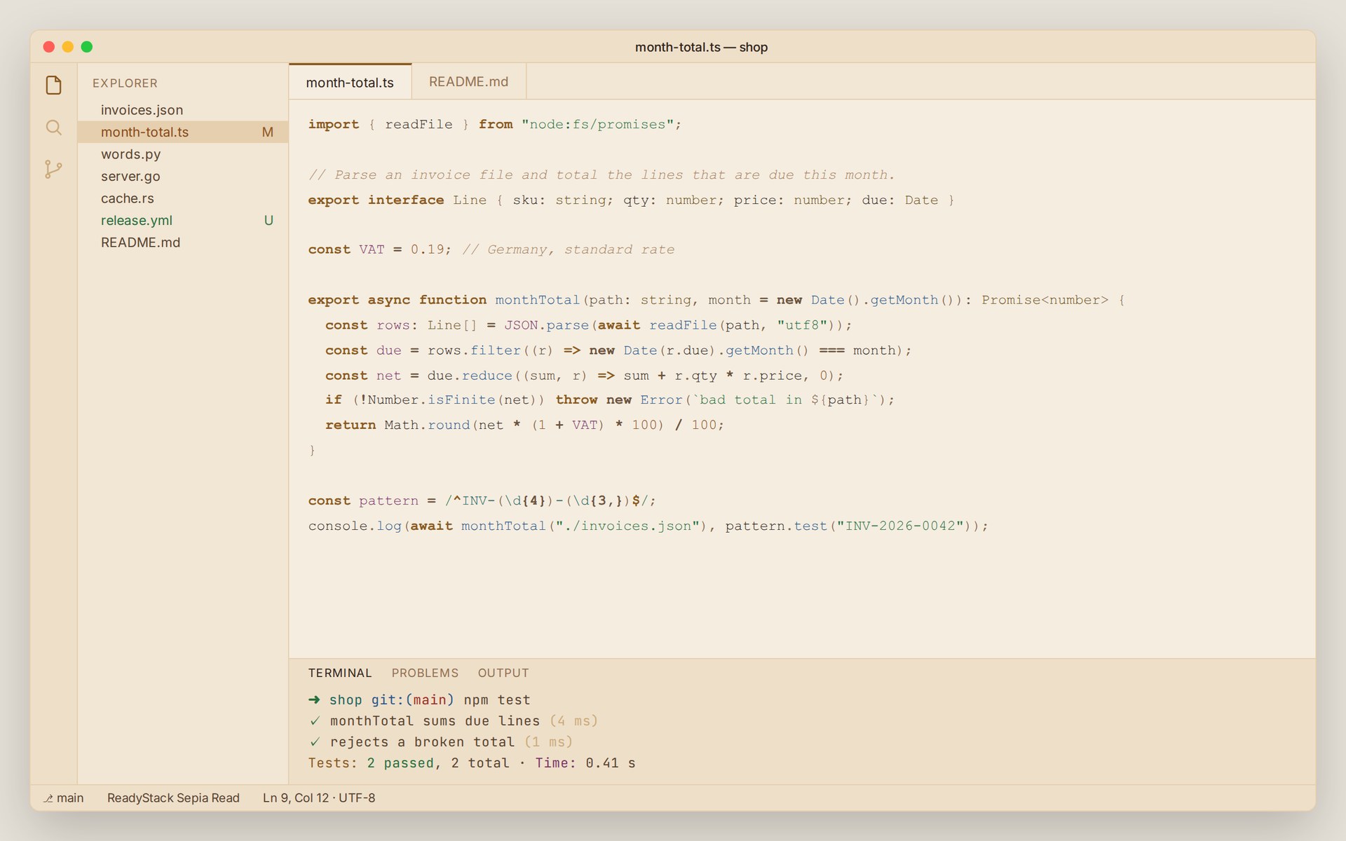 ReadyStack Sepia Read in VS Code