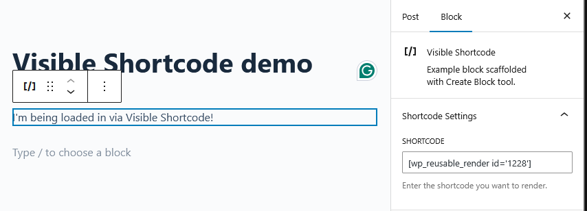 Visible Shortcode in action
