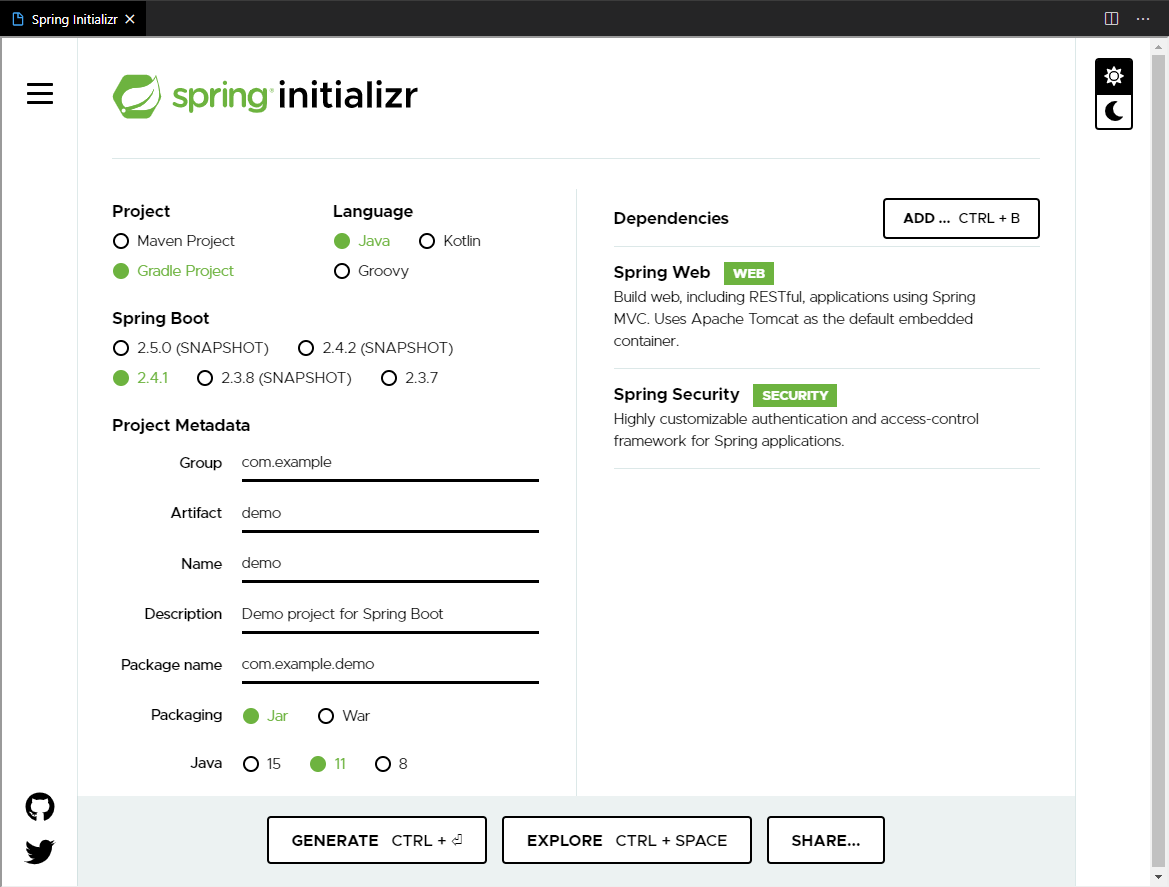 Spring Initializr inside VSCode