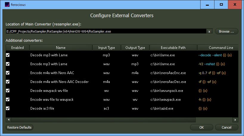 Configure External Converters - Screenshot