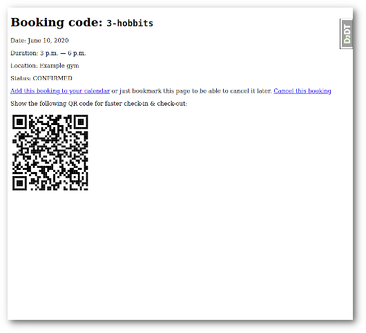 The booking detail view that allows customers to cancel their appointment or check in via QR code scan.