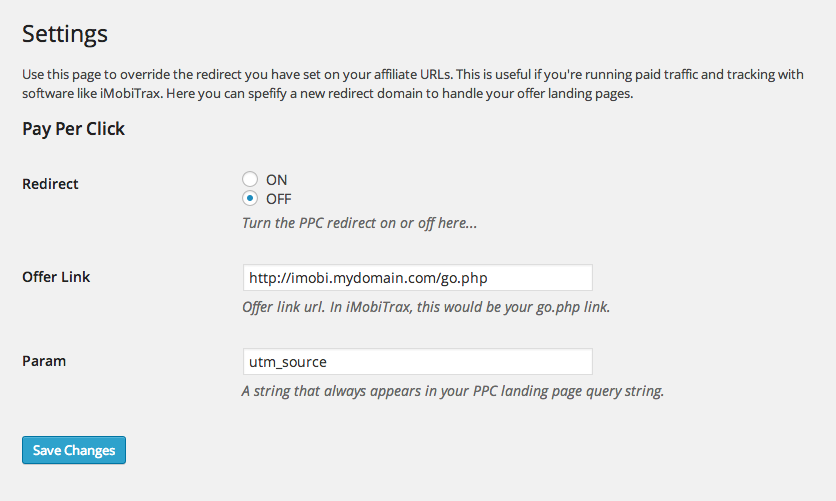 Pay Per Click override settings Pay Per Click settings