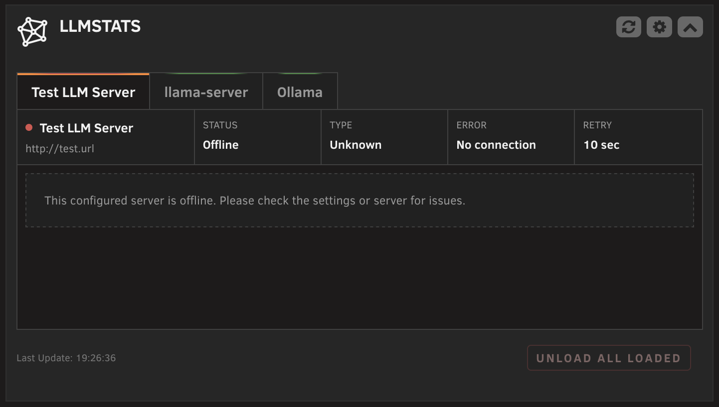 Offline server state in the LLMStats dashboard widget