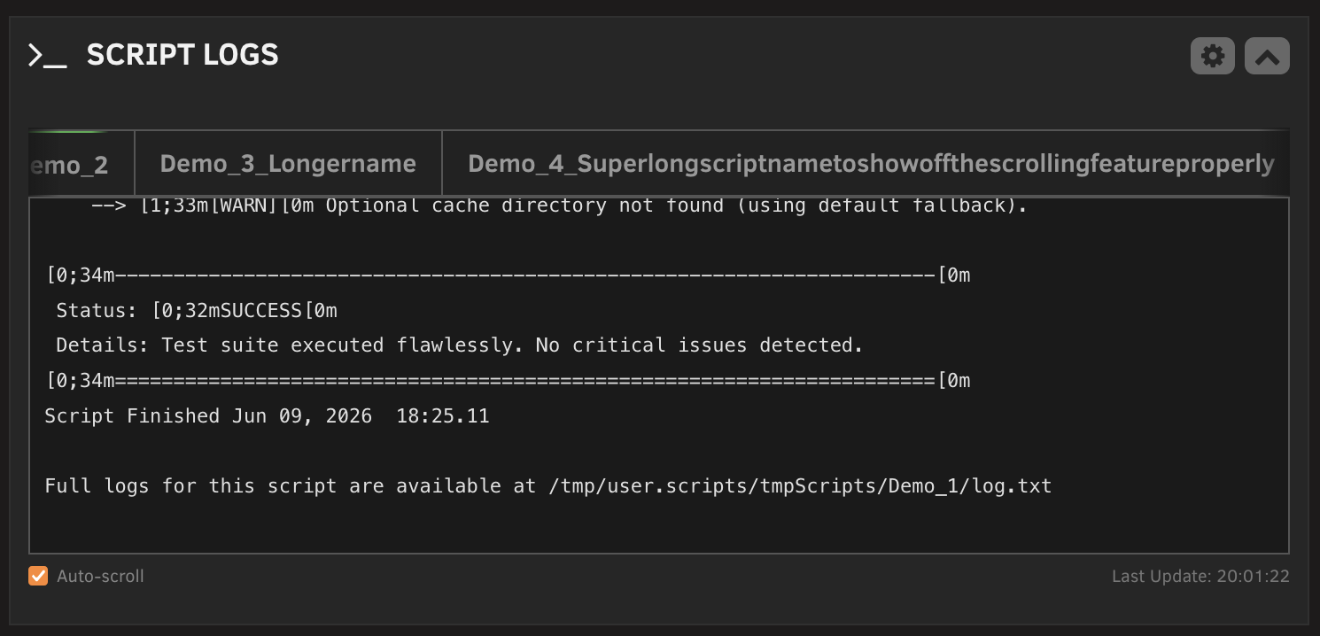 Scrollable ScriptLogs log output