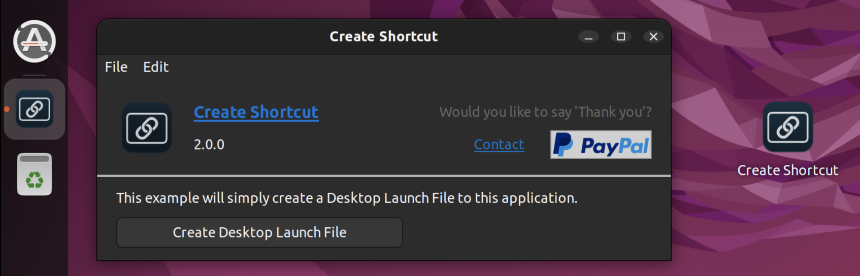 ScreenShot: Linux Desktop Launch File