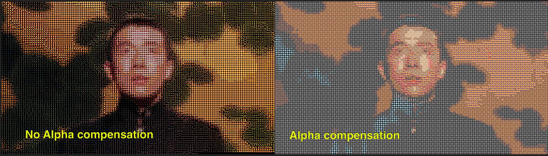 A previous version of spritefire using alpha compensation. Input Image Source: Mishima: A Life in Four Chapters