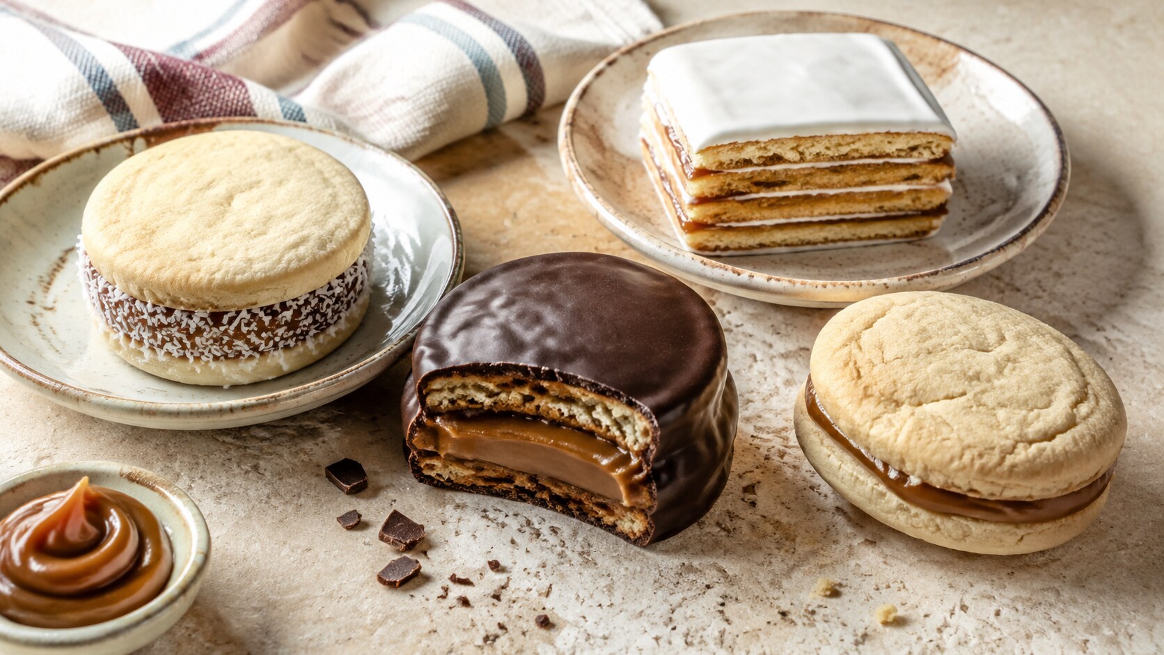 Selección editorial de alfajores argentinos de maicena, chocolate y glaseado