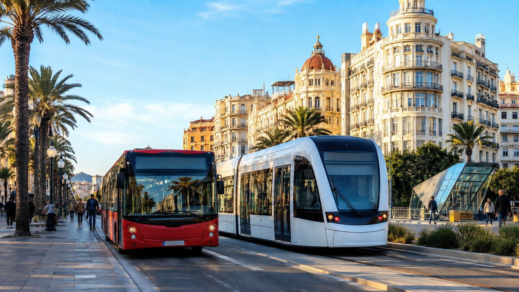 Autobús y tranvía como portada editorial del transporte público de Valencia