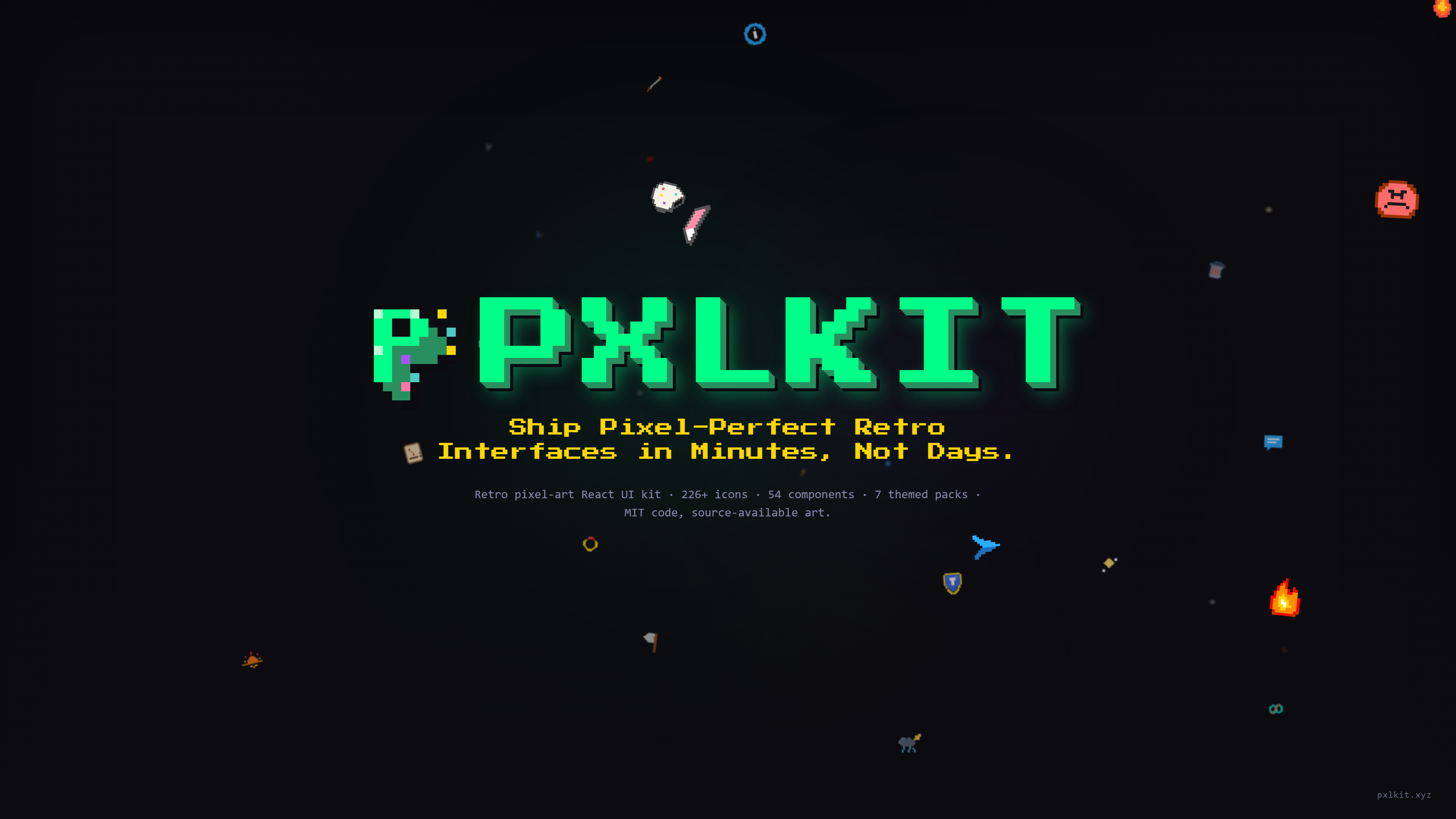 Pxlkit — Retro React UI Kit, Licensed Pixel Art Icons & MIT Voxel Engine