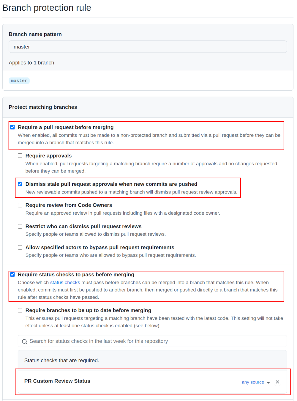 Branch protection settings