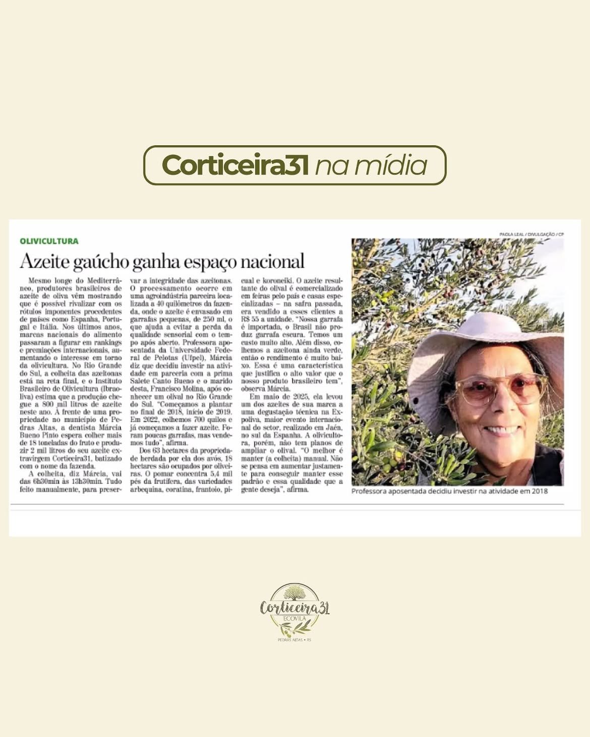 Reportagem do Correio do Povo: Azeite gaúcho ganha espaço nacional, com destaque para a Corticeira31