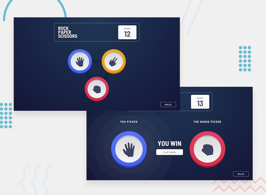Design preview for the Rock, Paper, Scissors coding challenge