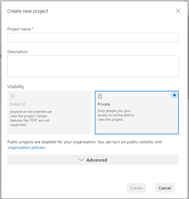 Azure Devops New Project