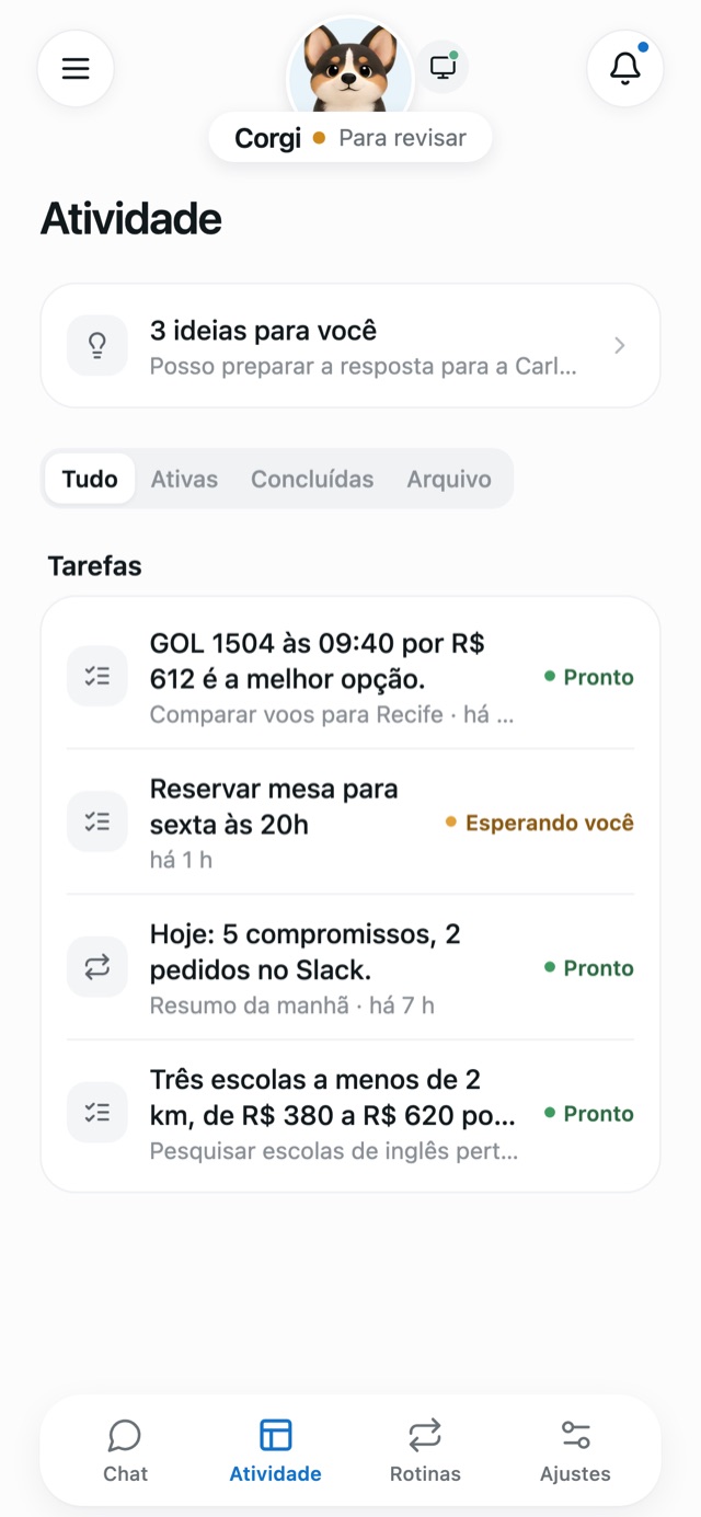 Atividade com tarefas e ideias