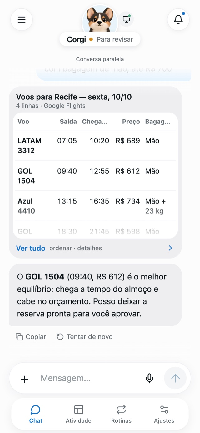 Comparação de voos em tabela