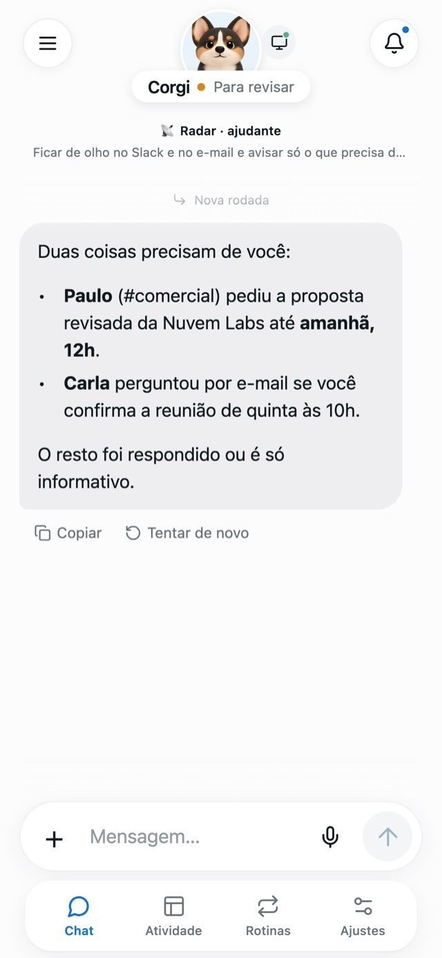 Conversa com o ajudante Radar