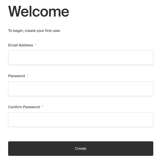Screenshot of create first user form