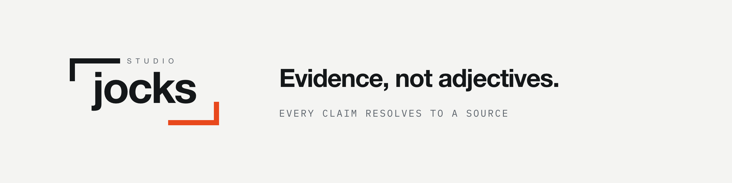 Studio Jocks — evidence, not adjectives. Every claim resolves to a source.