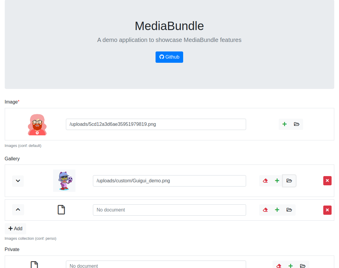 Screenshot of the MediaBundle Demo app