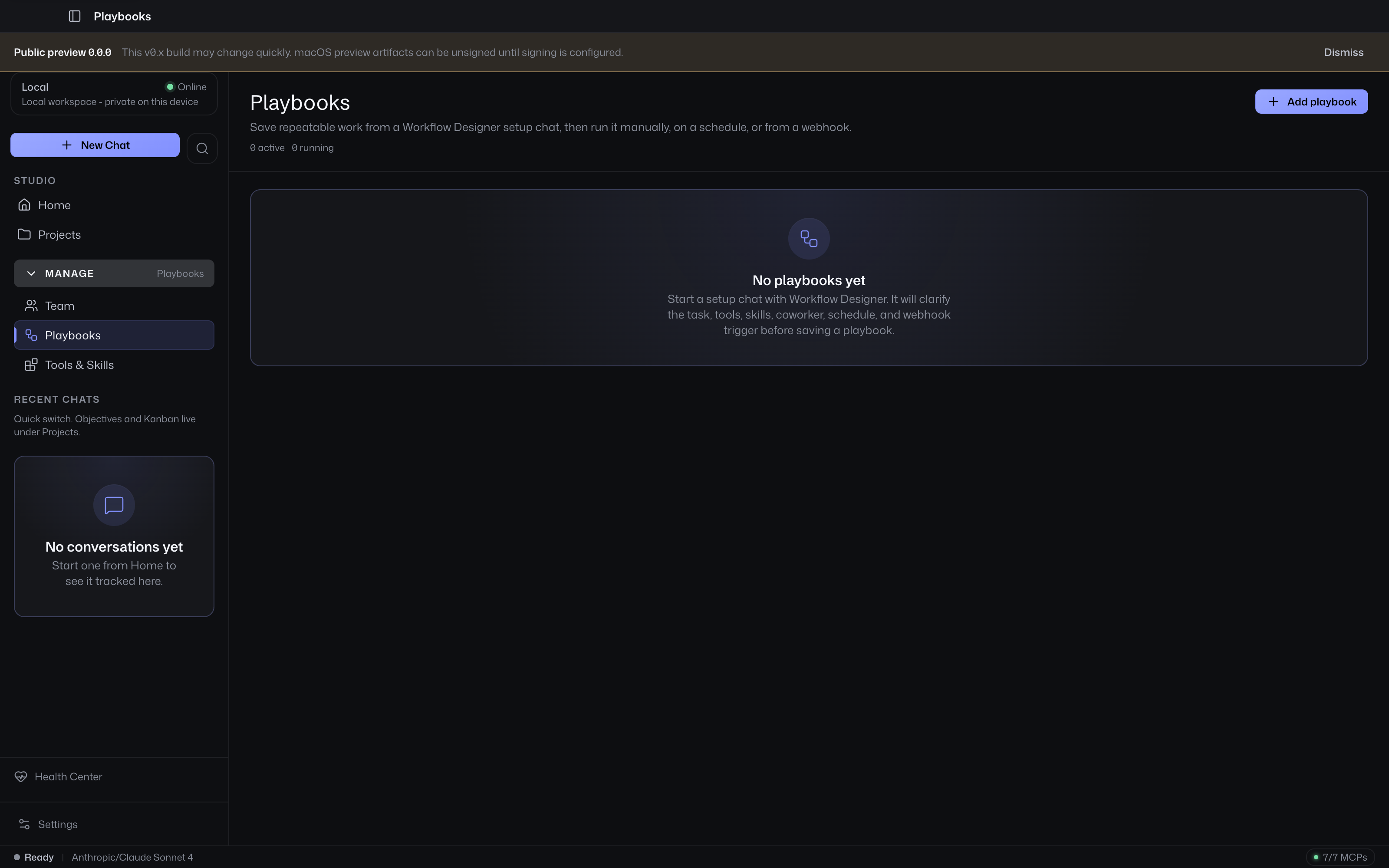 Playbooks first-run state with one setup path