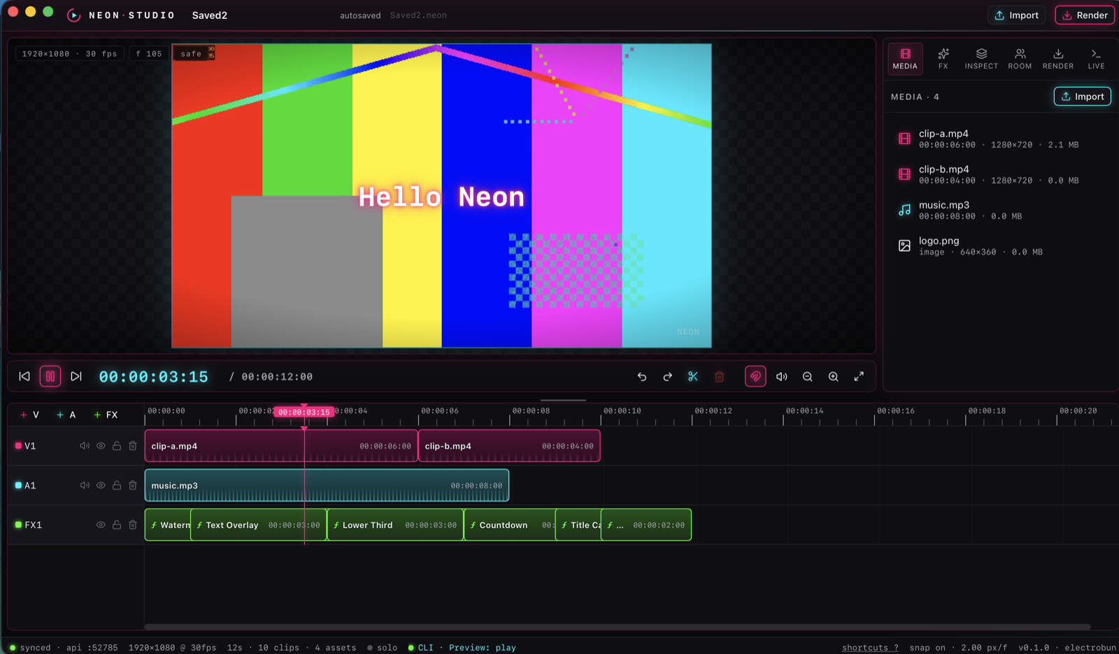 Neon Video Studio timeline editor