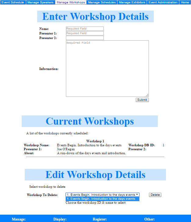 Manage Workshops