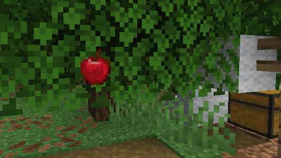 Picture of invisible item frame showing an apple in a tree