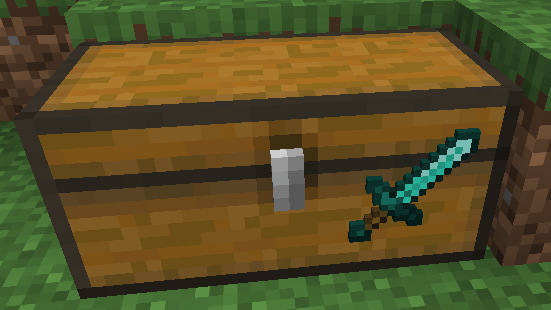Picture of invisible item frame showing a sword on a chest