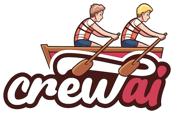 Logo of crewAI, tow people rowing on a boat