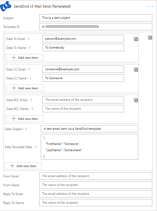 Microsoft Flow - SendGrid Template example