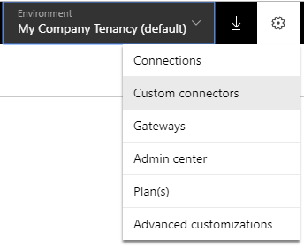 Microsoft PowerApps - Custom Connectors Menu