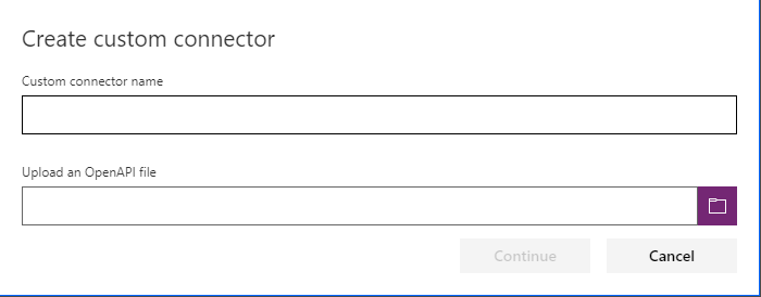 Microsoft PowerApps - Create Custom Connector Dialog