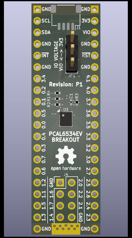 3D rendering of PCAL6534EV breakout board front side