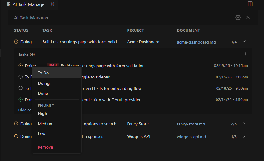 Right-click context menu